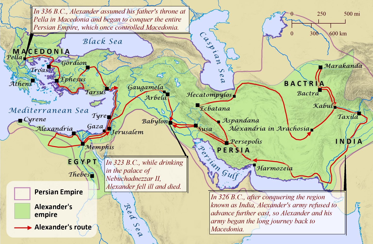 Map showing the empire of Alexander the Great including Palestine