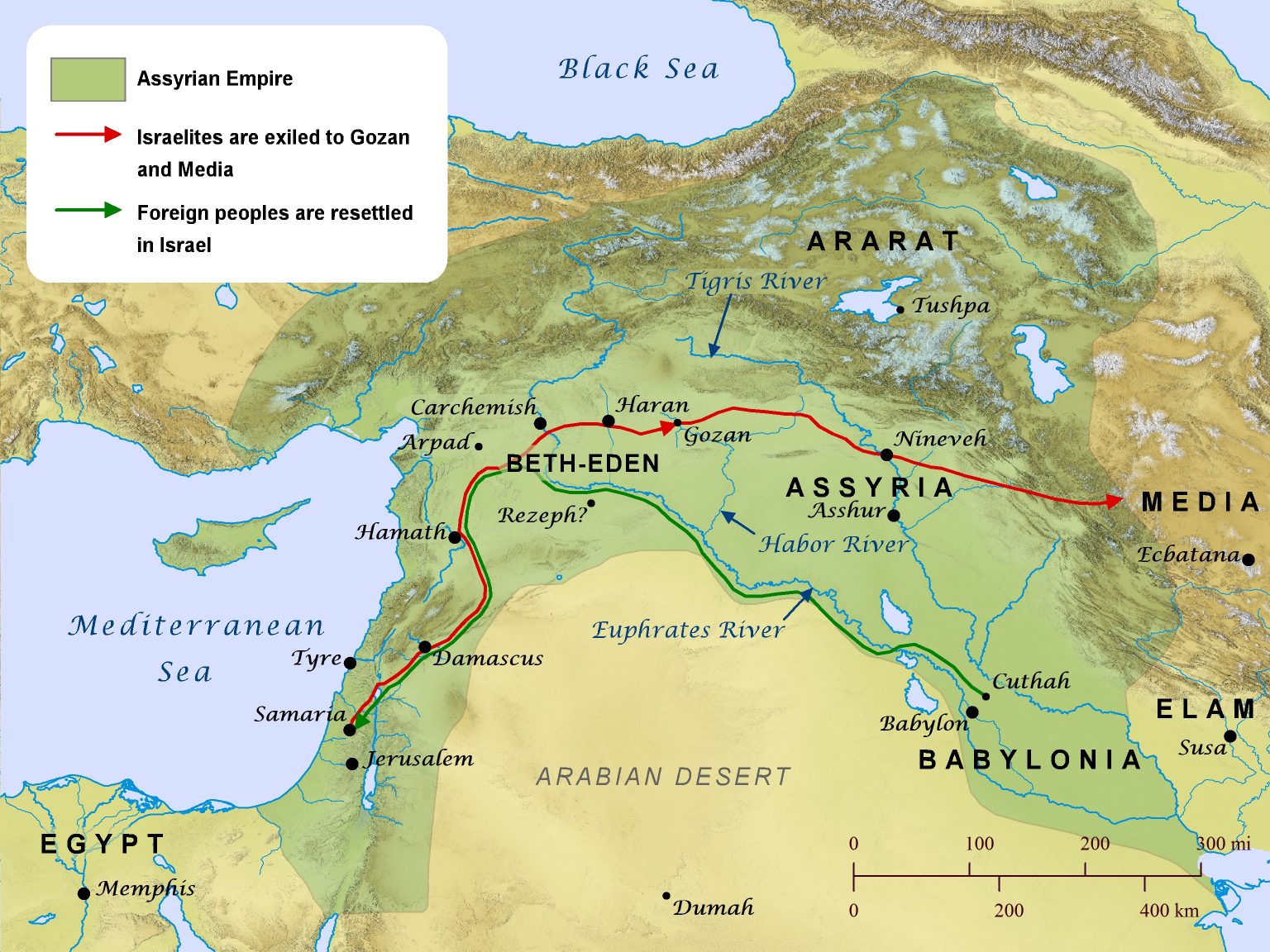 Visual depiction of Israelite exile under Assyrian conquest of Palestine